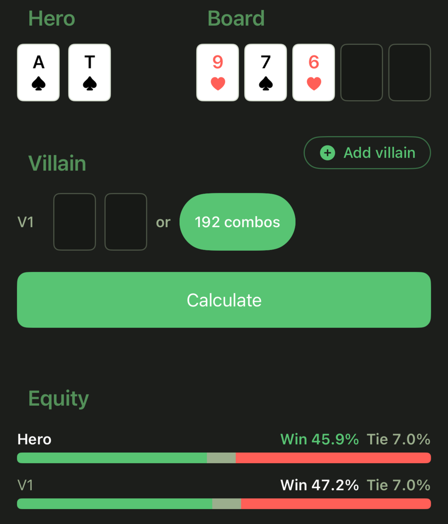 Equity calculator screenshot
